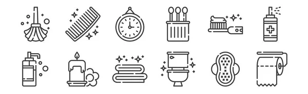 Set Lineaire Hygiëne Routine Iconen Dunne Omtrek Iconen Zoals Papier — Stockvector