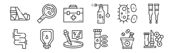 Conjunto Iconos Servicios Médicos Lineales Iconos Delgados Como Laboratorio Tubo — Archivo Imágenes Vectoriales