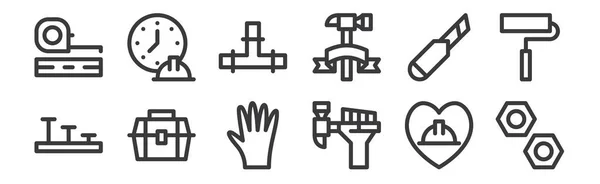 Conjunto Iconos Del Día Del Trabajo Lineal Iconos Delgados Del — Archivo Imágenes Vectoriales