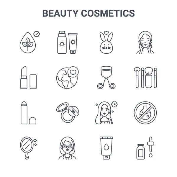 Set Beauty Cosmetics Concept Vector Line Icons 64X64 Thin Stroke — Stock Vector