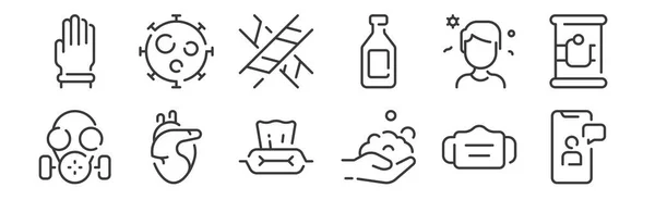 Наборів Лінійних Іконок Коронавірусу Тонкі Контурні Значки Такі Смартфон Миття — стоковий вектор