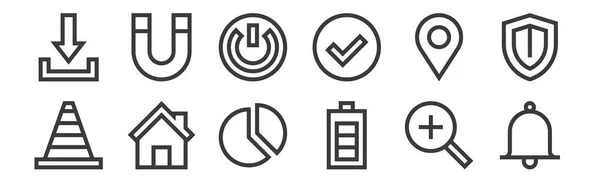 Lineare Web Essentials Symbole Dünne Umrisse Symbole Wie Alarm Batterie — Stockvektor