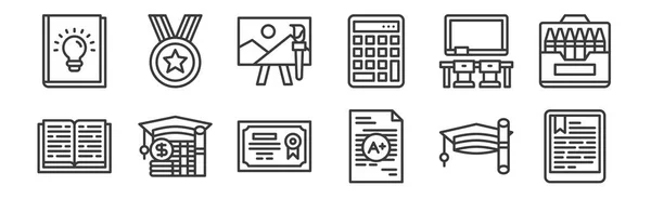 Set Icone Dell Educazione Lineare Icone Sottili Contorno Come Ebook — Vettoriale Stock