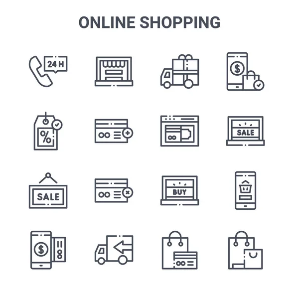 Set Online Shopping Concept Vector Line Icons 64X64 Thin Stroke — Stock Vector