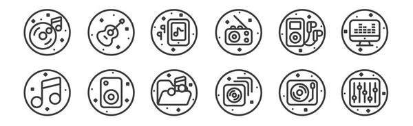 Conjunto Música Lineal Iconos Sonido Iconos Delgados Como Mezclador Sonido — Vector de stock