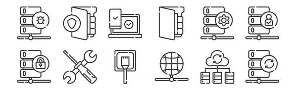 Set Linear Database Servers Icons Thin Outline Icons Sync Network — Stock Vector