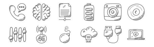 Set Linear Technology Icons Thin Outline Icons Email Cloud Storage — Stock Vector