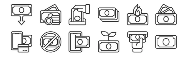 Set Linear Money Icons Thin Outline Icons Money Growth Money — Stock Vector