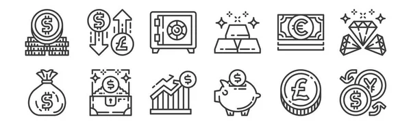 Set Linear Money Currency Icons Thin Outline Icons Money Exchange — Stock Vector