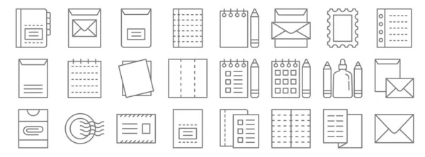 Briefpapier Lijn Pictogrammen Lineaire Verzameling Kwaliteit Vector Lijn Set Zoals — Stockvector