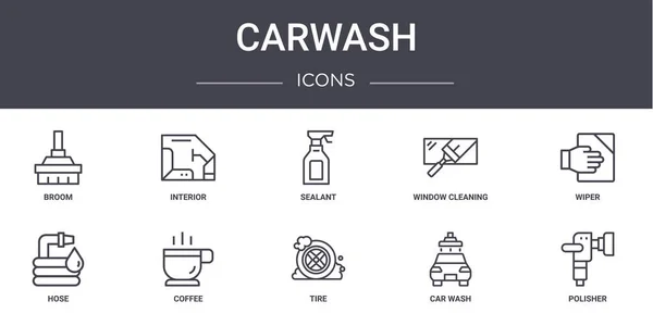 Juego Iconos Línea Concepto Carwash Contiene Iconos Utilizables Para Web — Vector de stock
