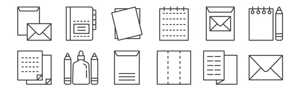 Set Linear Stationery Icons Thin Outline Icons Envelope Brochure Glue — Stock Vector