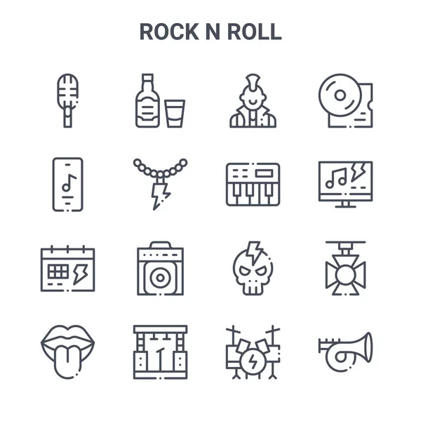 Conjunto Iconos Línea Vectorial Concepto Rock Roll 64X64 Iconos Trazo — Vector de stock