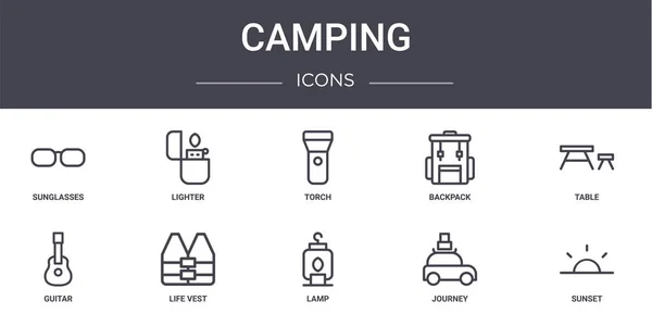 Concept Camping Ligne Icônes Ensemble Contient Des Icônes Utilisables Pour — Image vectorielle