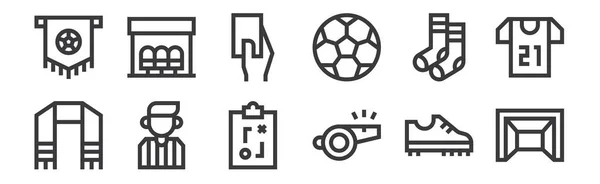 Set Linear Soccer Icons Thin Outline Icons Football Whistle Referee — Stock Vector