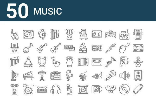 Set Music Icons Outline Thin Line Icons Harmonica Voice Recorder — Stock Vector