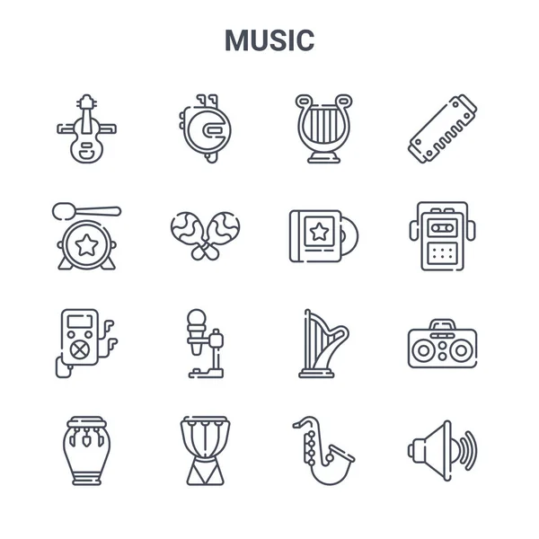 Conjunto Iconos Línea Vectorial Concepto Música 64X64 Iconos Trazo Delgado — Vector de stock