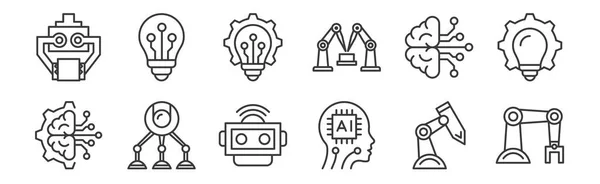 Conjunto Iconos Robótica Lineal Iconos Delgados Como Brazo Robot Inteligencia — Vector de stock