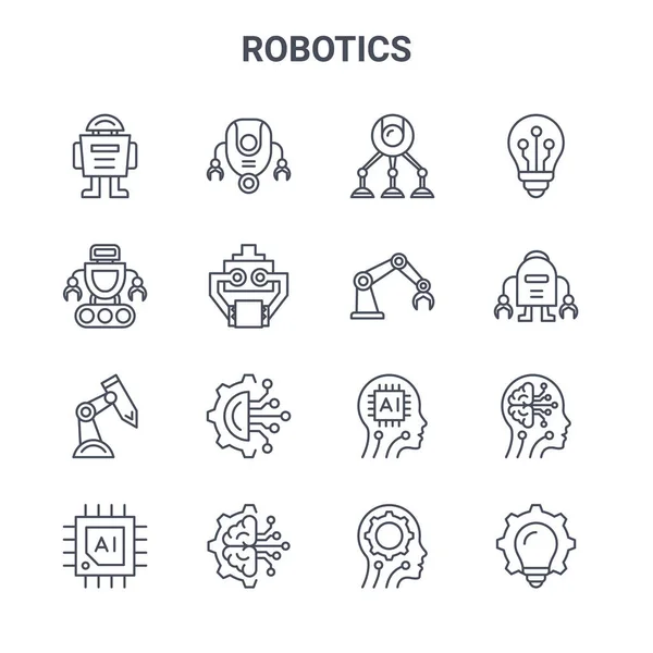 Ensemble Icônes Ligne Vectorielle Concept Robotique 64X64 Icônes Fine Course — Image vectorielle