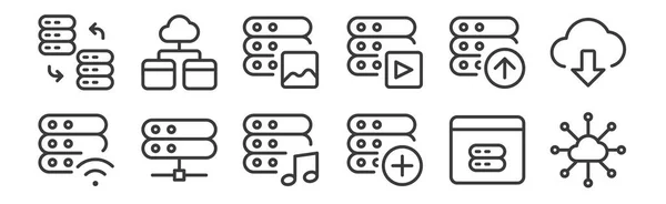 Lineare Symbole Für Büroserver Dünne Umrisse Symbole Wie Verbindung Hinzufügen — Stockvektor
