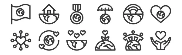 Conjunto Iconos Amor Mundo Lineal Iconos Delgados Como Amor Mundo — Vector de stock