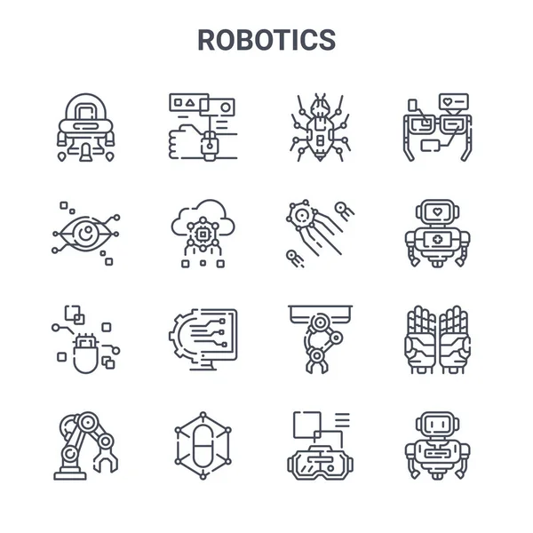 16個のロボット コンセプト ベクトル ライン アイコンです ホログラム アイリス認識 ロボット ロボットアーム ロボット — ストックベクタ