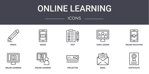 Zeilensymbole Für Online Lernkonzepte Gesetzt Enthält Symbole Für Web Logo — Stockvektor