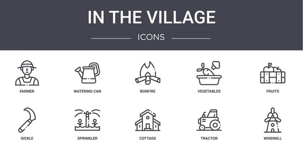 Der Dorf Konzept Linie Symbole Gesetzt Enthält Symbole Für Web — Stockvektor