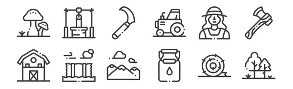 Conjunto Lineal Los Iconos Aldea Iconos Delgados Como Árboles Leche — Vector de stock