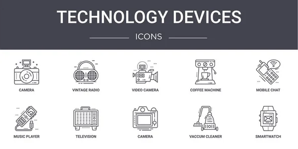 Technologie Dispositifs Concept Ligne Icônes Ensemble Contient Des Icônes Utilisables — Image vectorielle