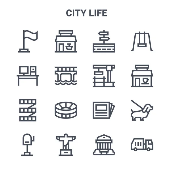 Набір Міських Концепцій Життя Векторні Лінії Піктограм 64X64 Тонкі Значки — стоковий вектор