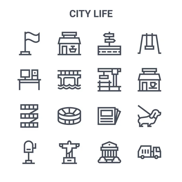 Conjunto Iconos Línea Vectorial Concepto Vida Ciudad 64X64 Iconos Trazo — Vector de stock