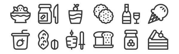 Lineare Gastronomie Symbole Dünne Umrisse Symbole Wie Kuchenstück Laib Erdnüsse — Stockvektor
