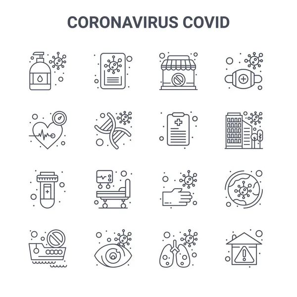 Conjunto Ícones Linha Vetorial Conceito Covid Coronavirus 64X64 Ícones Acidente — Vetor de Stock