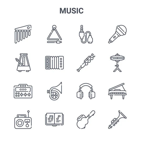 Conjunto Iconos Línea Vectorial Concepto Música 64X64 Iconos Trazo Delgado — Archivo Imágenes Vectoriales