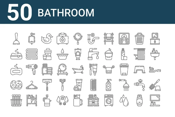Ensemble Icônes Salle Bain Contour Des Icônes Ligne Mince Telles — Image vectorielle