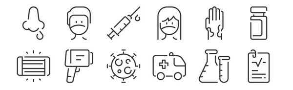 Set Linear Virus Transmission Icons Thin Outline Icons Report Ambulance — Stock Vector