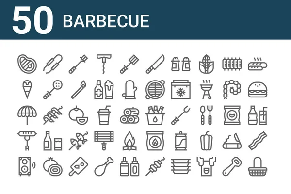 Ensemble Icônes Barbecue Contour Des Icônes Ligne Mince Tels Que — Image vectorielle