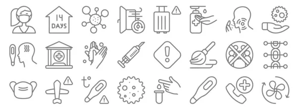 Covid Line Symbole Lineares Set Qualitätsvektorleitungsset Wie Belüftung Temperatur Bakterien — Stockvektor