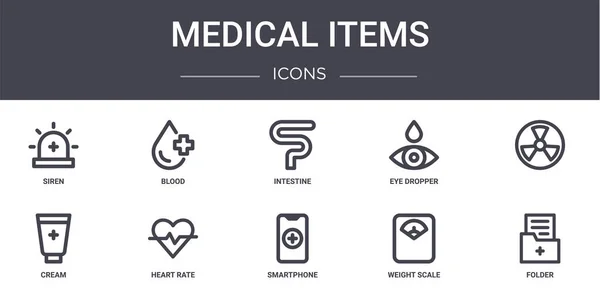 Artículos Médicos Concepto Línea Iconos Conjunto Contiene Iconos Utilizables Para — Vector de stock