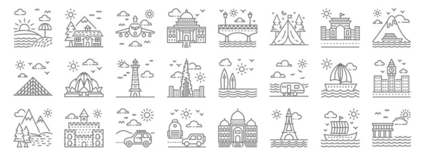 Iconos Línea Turismo Conjunto Lineal Conjunto Línea Vectores Calidad Como — Vector de stock