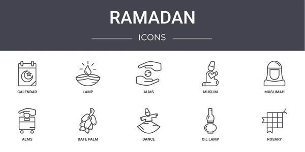 Ramadan Concept Line Icons Set Contiene Iconos Utilizables Para Web — Vector de stock