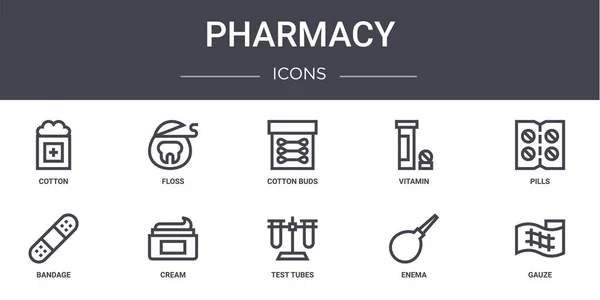 Concepto Farmacia Conjunto Iconos Línea Contiene Iconos Utilizables Para Web — Vector de stock