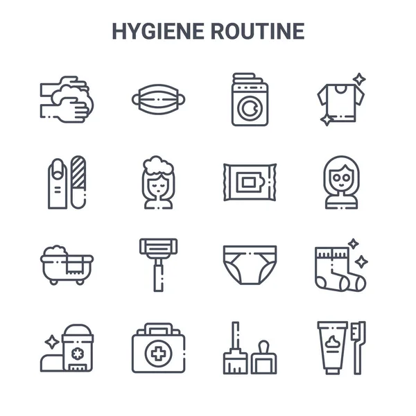 Ensemble Icônes Ligne Vectorielle Concept Routine Hygiène 64X64 Icônes Fine — Image vectorielle