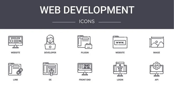 网页开发概念行图标设置 包含可用于Web Logo Ux的图标 如开发人员 Api — 图库矢量图片