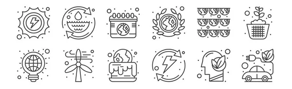 Set Linear Earth Day Icons Thin Outline Icons Electric Car — Stock Vector