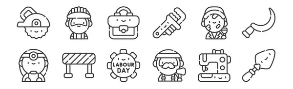 Lineare Symbole Für Den Tag Der Arbeit Dünne Umrisse Symbole — Stockvektor