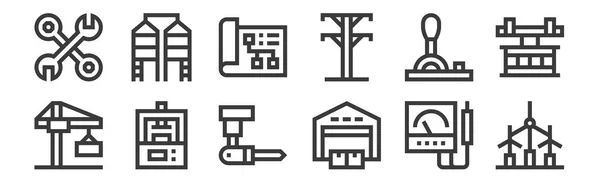 Set Linear Industrial Process Icons Thin Outline Icons Wind Turbine — Stock Vector