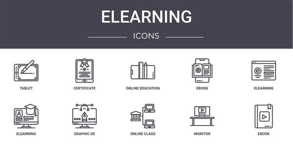 Elearning Concept Line Icons Set Contiene Iconos Utilizables Para Web — Archivo Imágenes Vectoriales