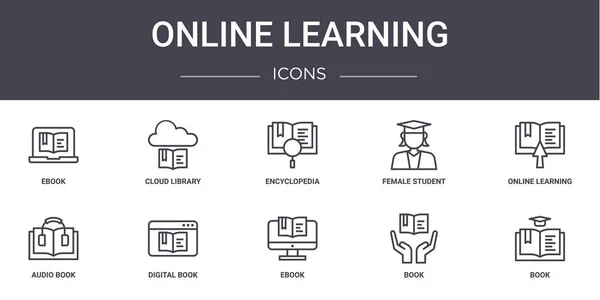 Zeilensymbole Für Online Lernkonzepte Gesetzt Enthält Symbole Für Web Logo — Stockvektor